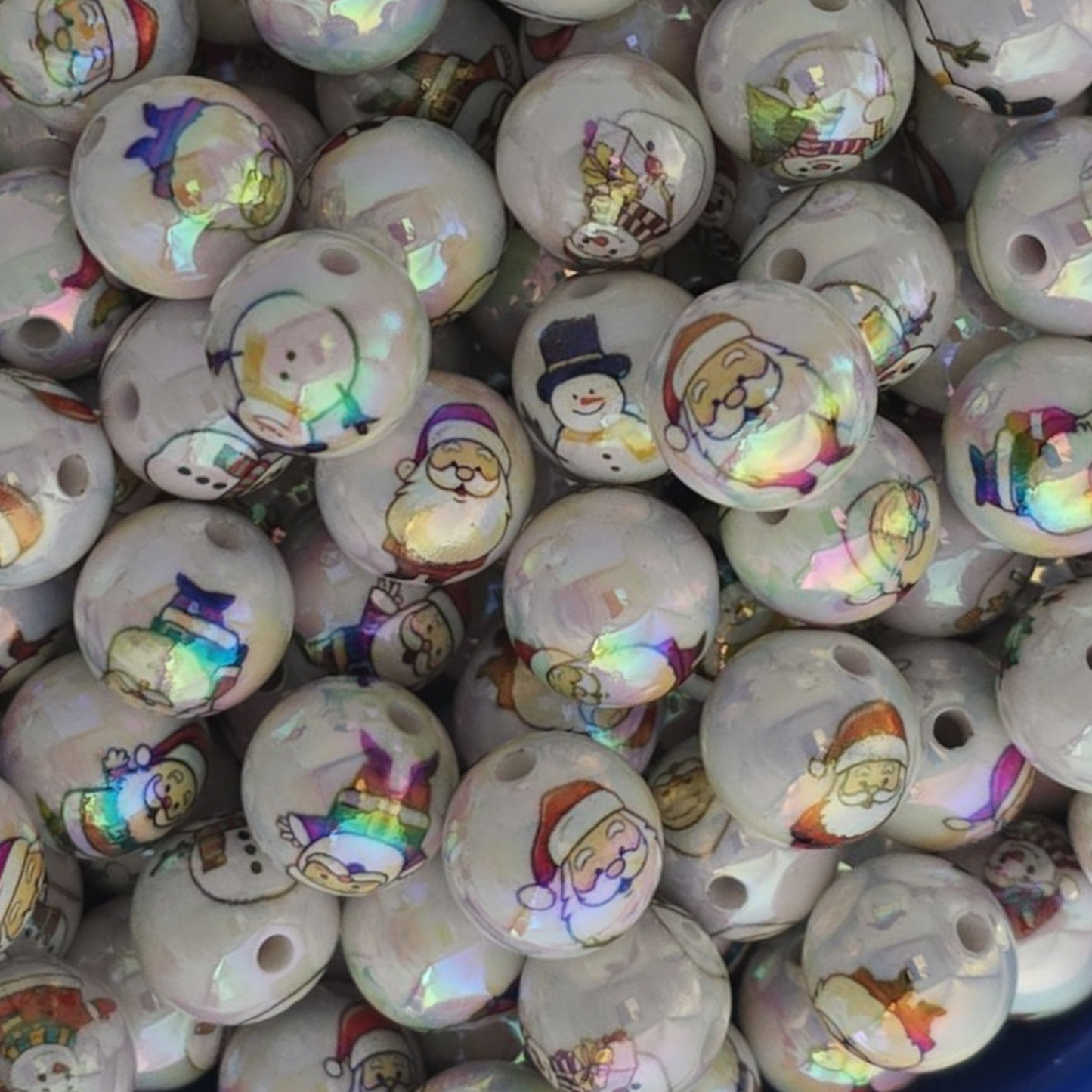 White UV Coated Acrylic Christmas Print Beads, 16mm