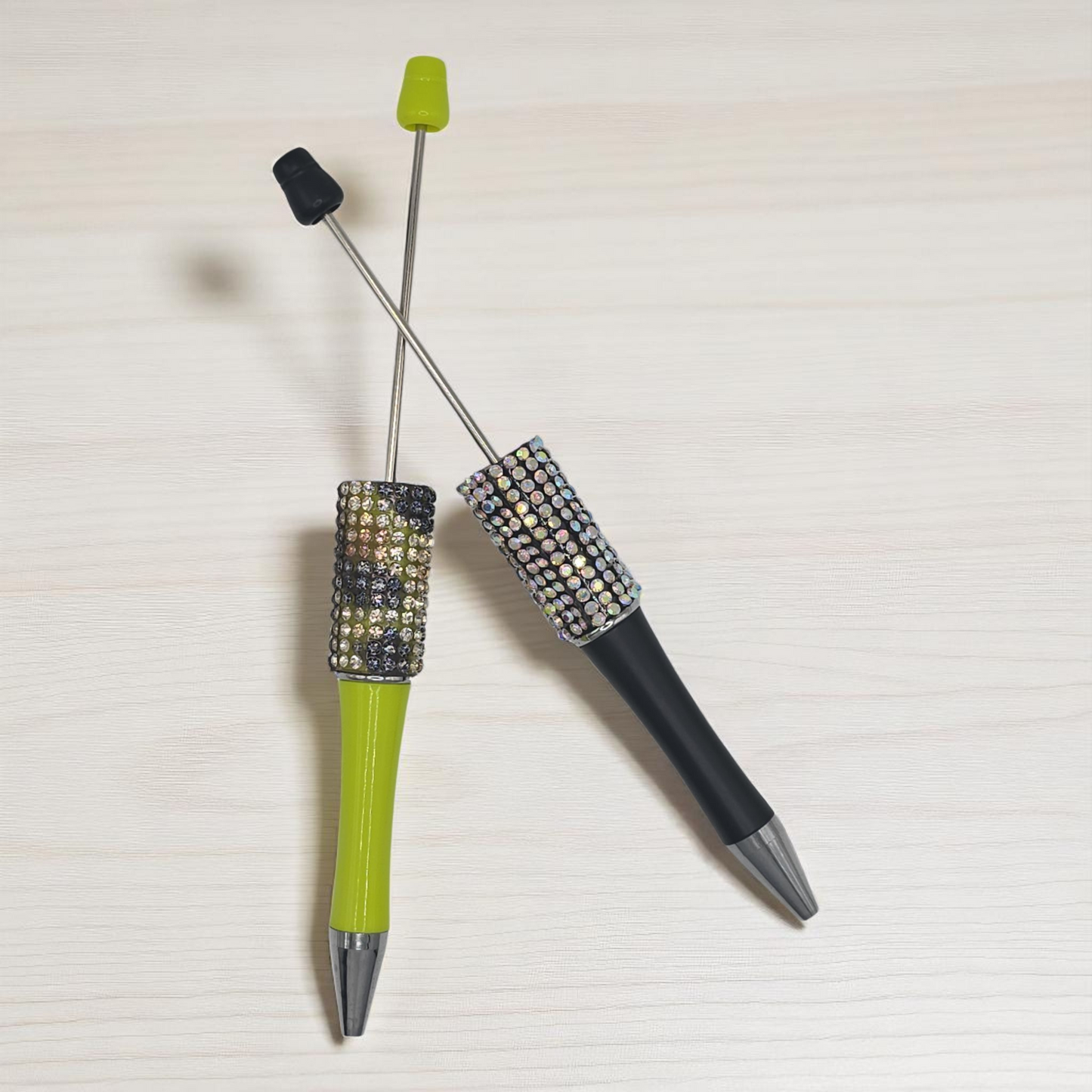 Rhinestone Beadable Plastic Pens (black ink; refillable)