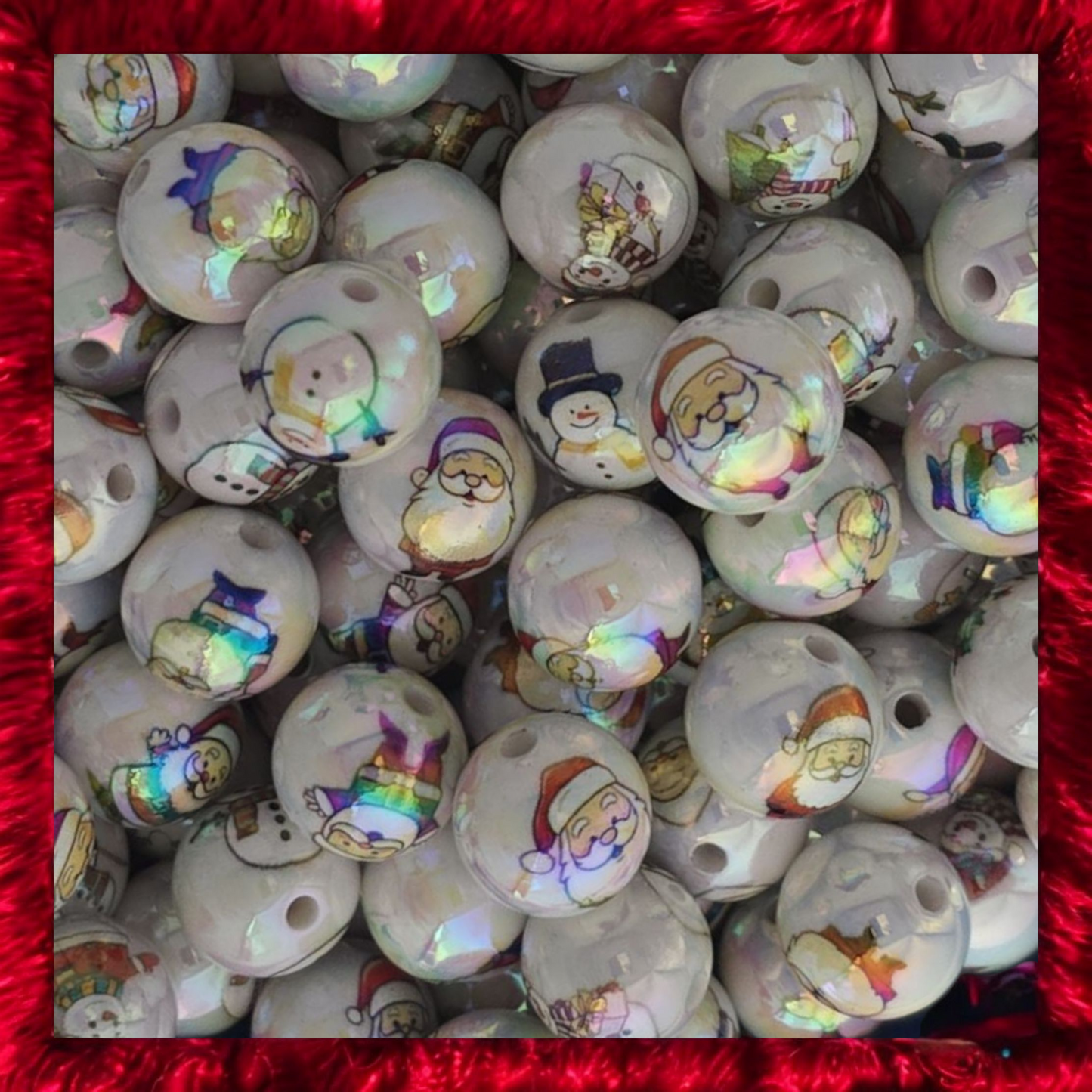 White UV Coated Acrylic Christmas Print Beads, 16mm