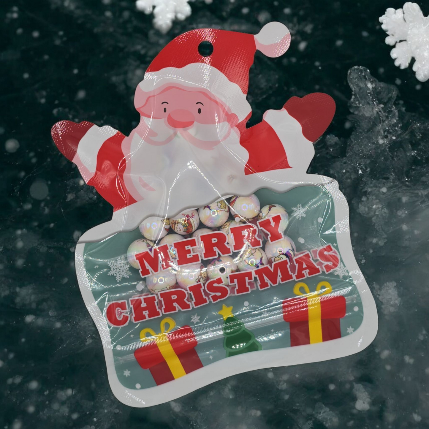 White UV Coated Acrylic Christmas Print Beads, 16mm